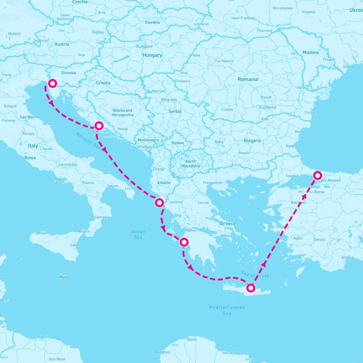 Costa Deliziosa itinerary map for December 23, 2023 (7 nights)