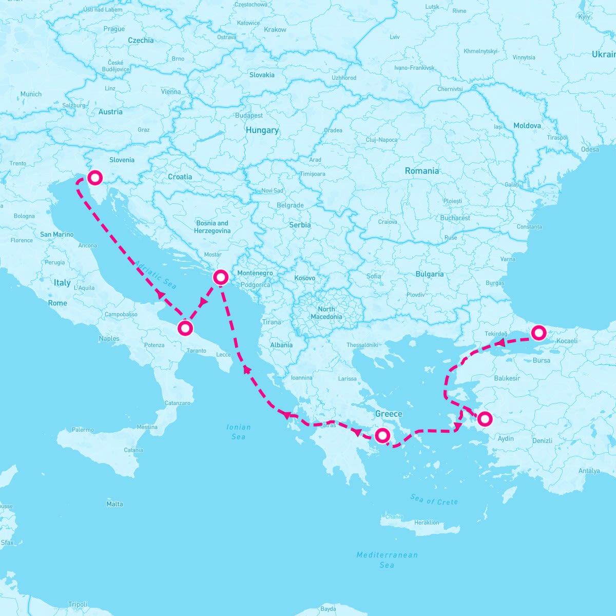 Costa Deliziosa itinerary map for December 30, 2023 (7 nights)