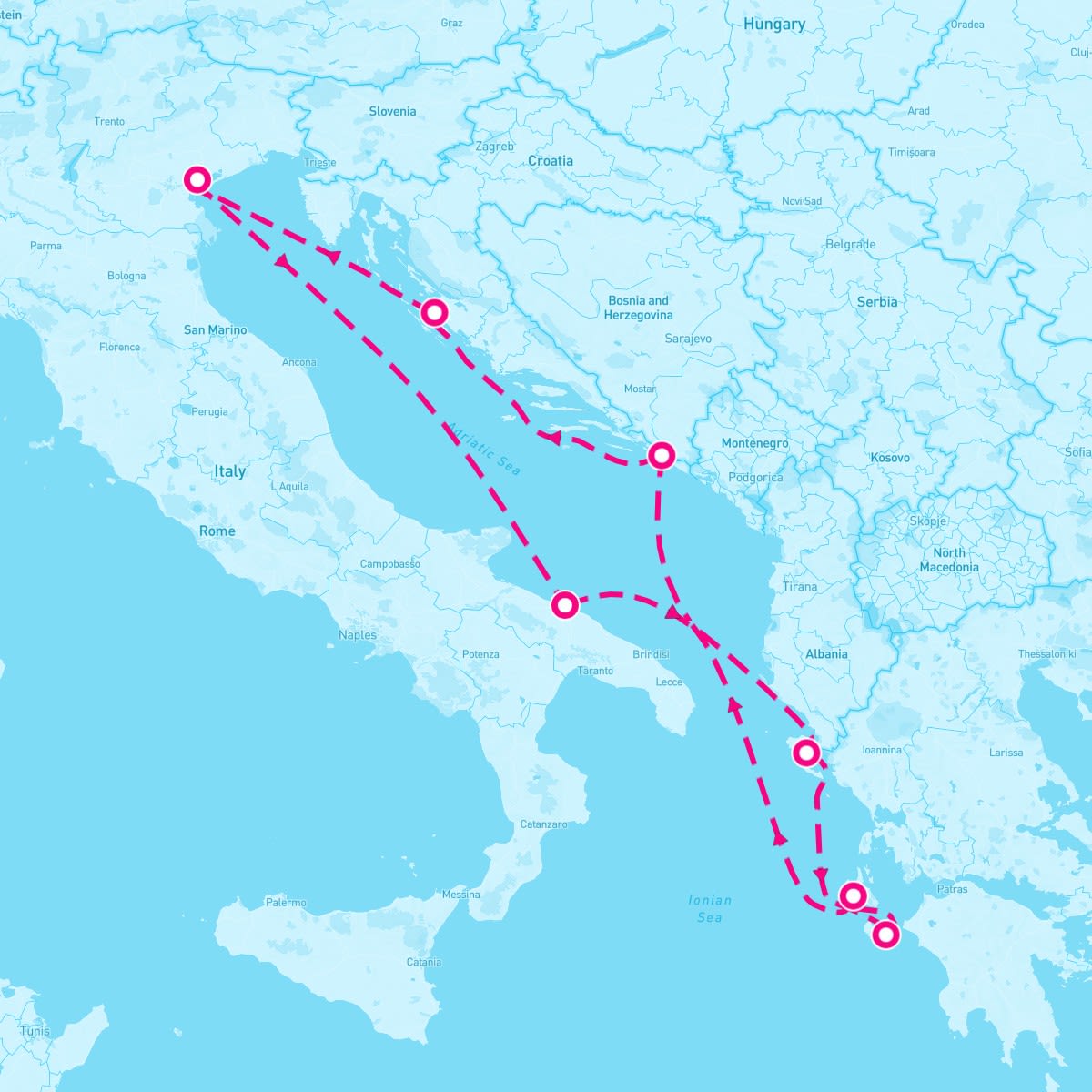 Costa Deliziosa itinerary map for August 16, 2025 (7 nights)