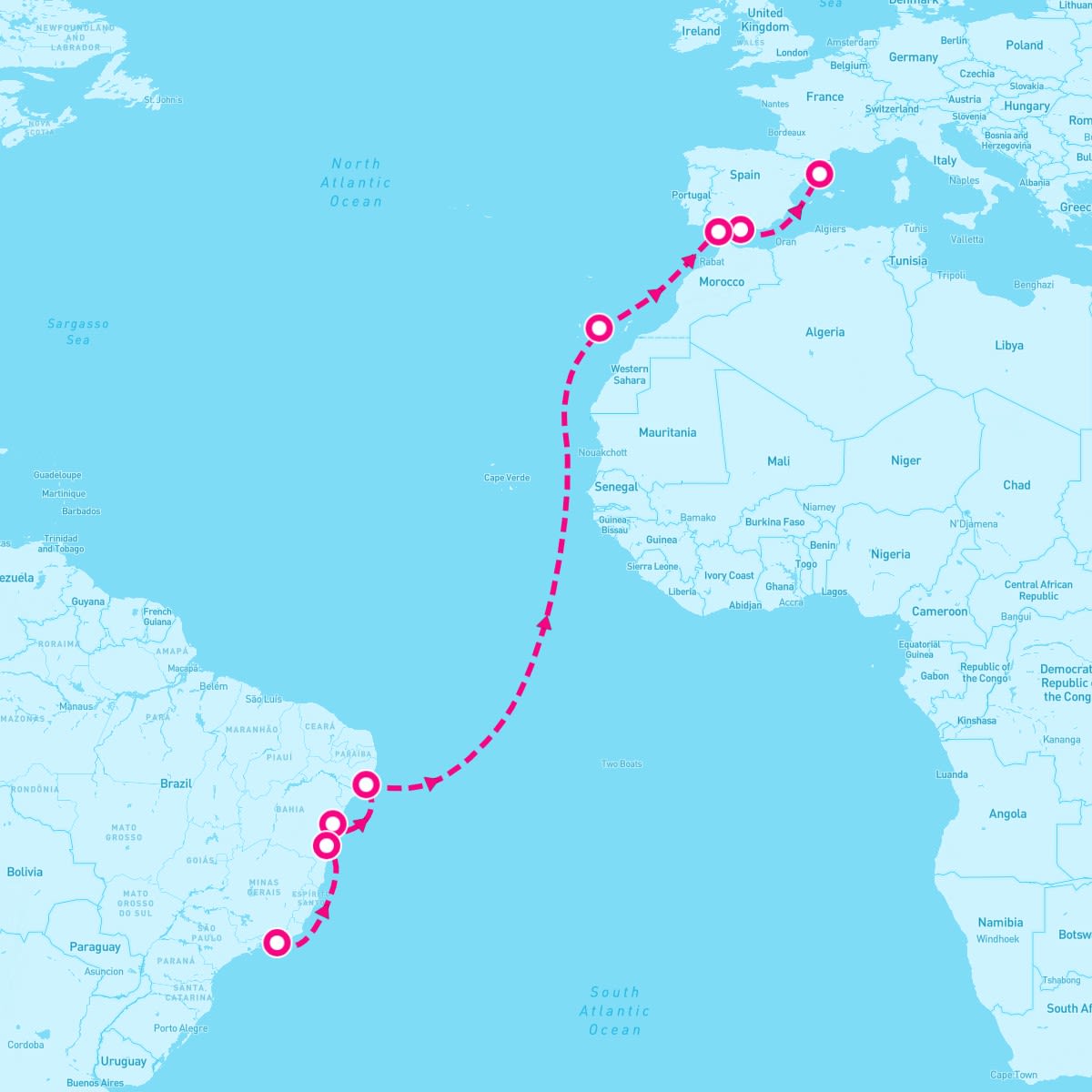 Costa Diadema itinerary map for April 8, 2024 (16 nights)
