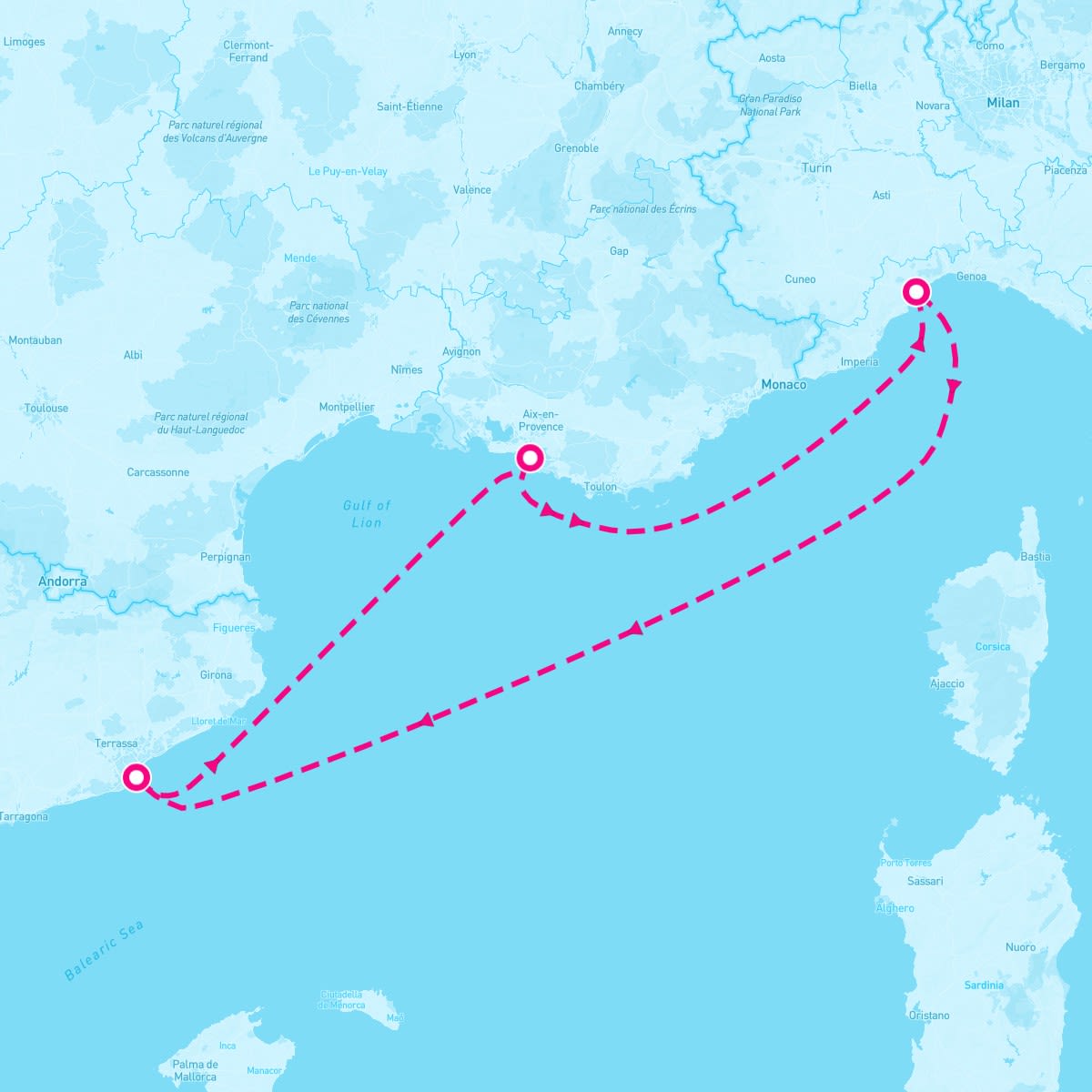 Costa Diadema itinerary map for October 1, 2024 (3 nights)