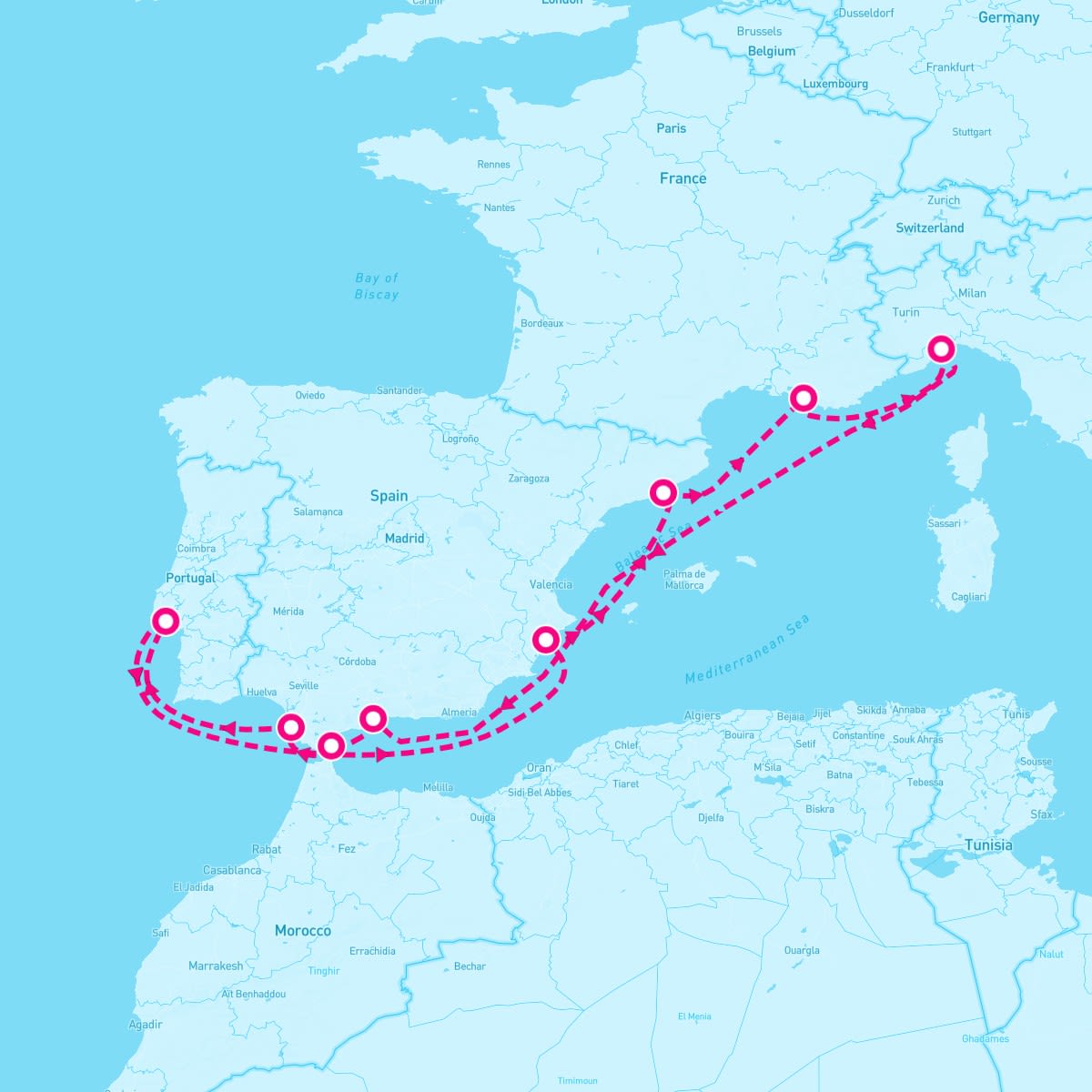 Costa Fascinosa itinerary map for April 20, 2024 (10 nights)