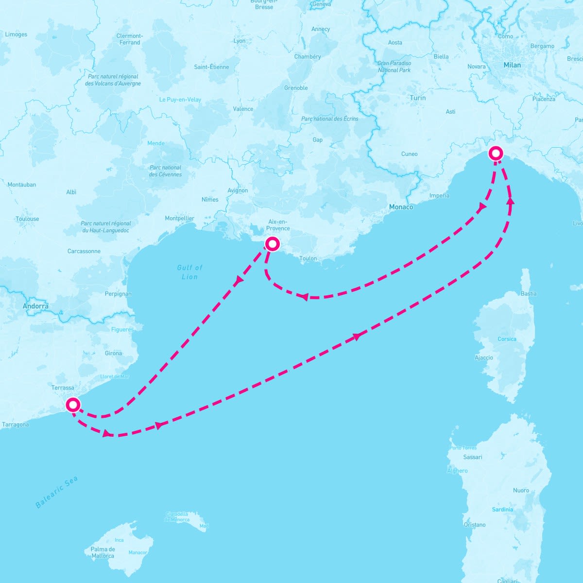 Costa Fascinosa itinerary map for October 15, 2024 (3 nights)