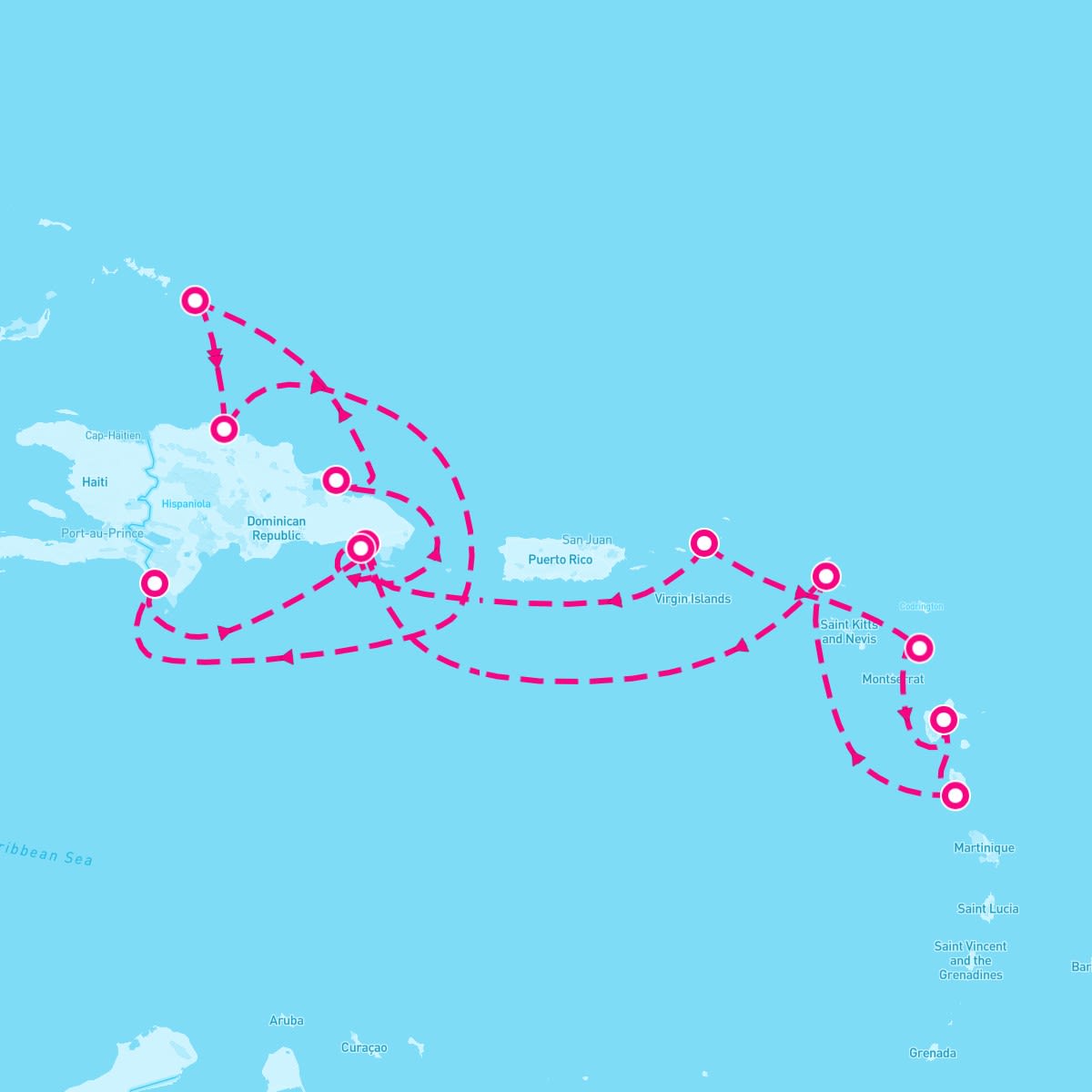 Costa Fascinosa itinerary map for February 23, 2025 (14 nights)