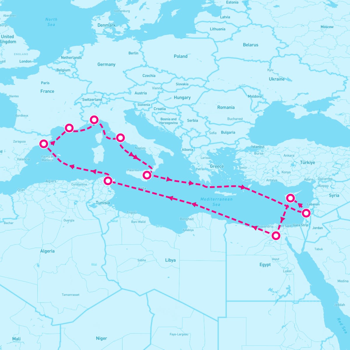 Costa Fascinosa itinerary map for April 18, 2025 (14 nights)