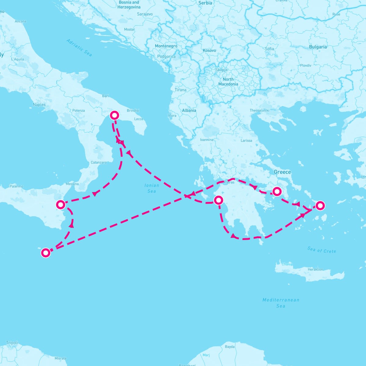 Costa Fascinosa itinerary map for June 25, 2025 (7 nights)