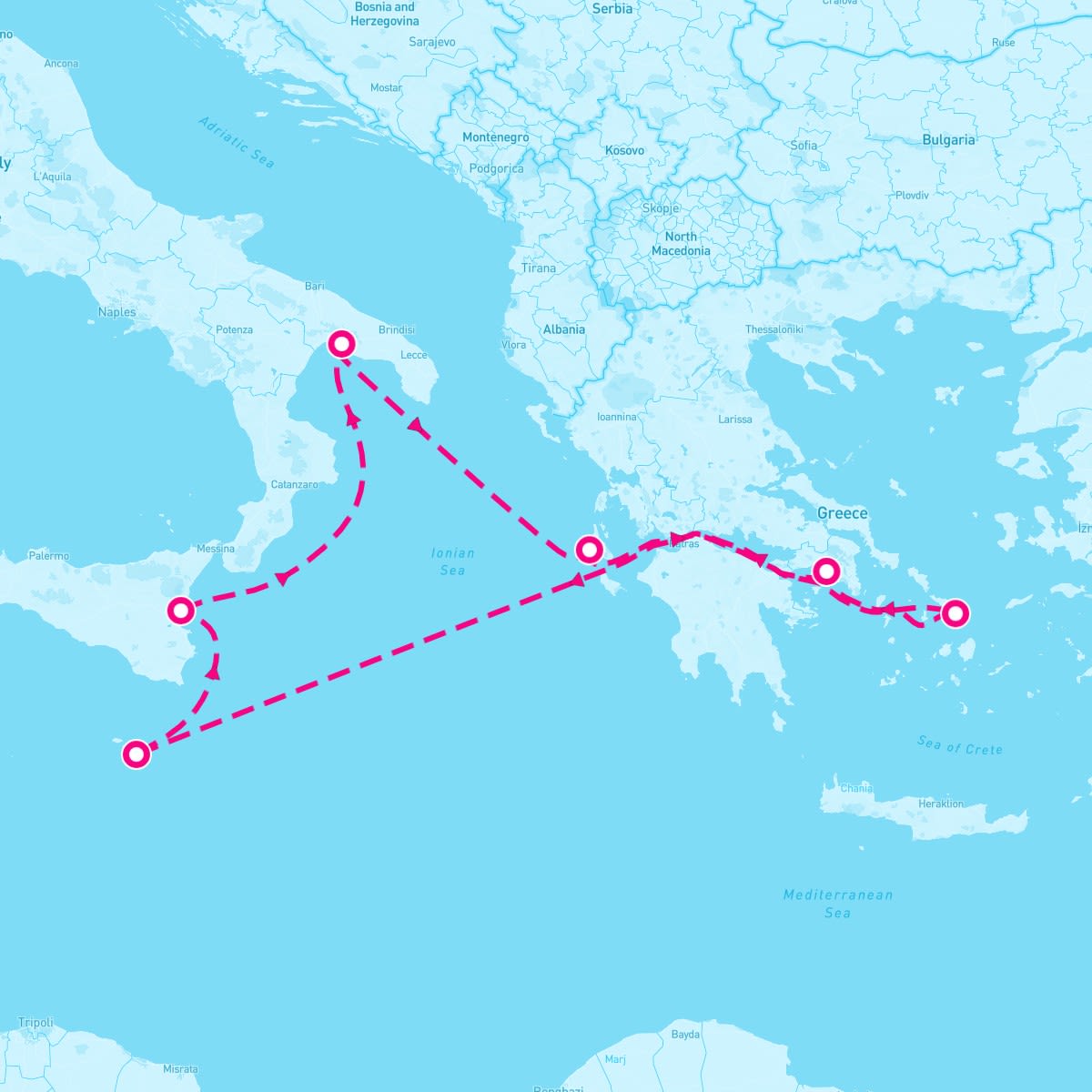 Costa Fascinosa itinerary map for July 30, 2025 (7 nights)