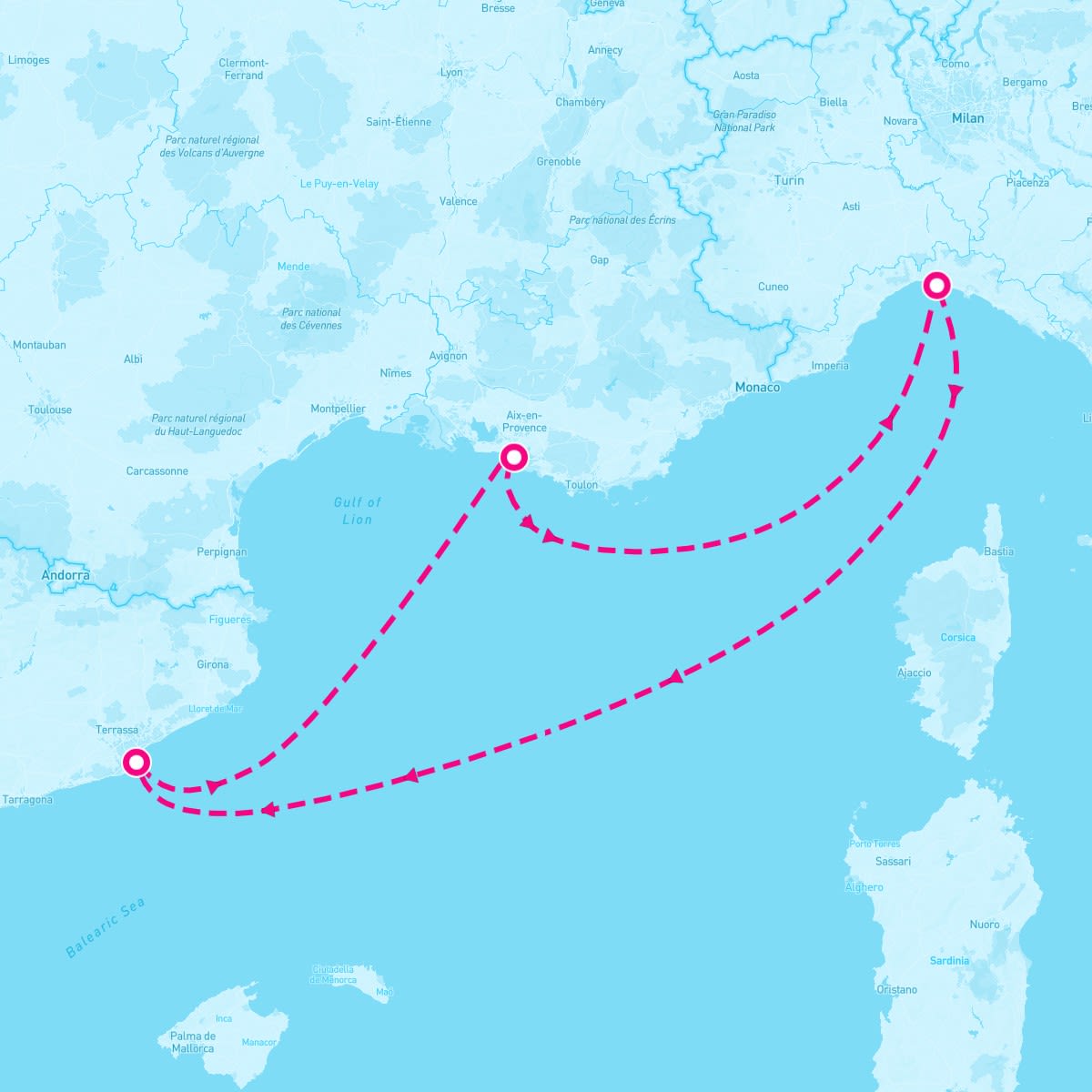 Costa Favolosa itinerary map for October 24, 2025 (4 nights)