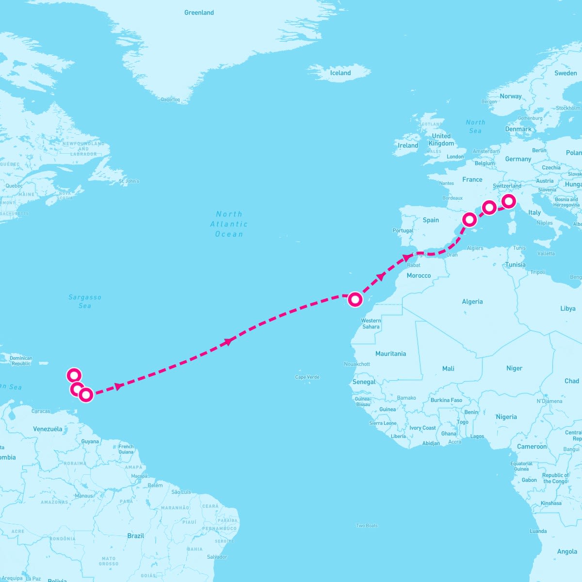 Costa Fortuna itinerary map for March 15, 2024 (14 nights)