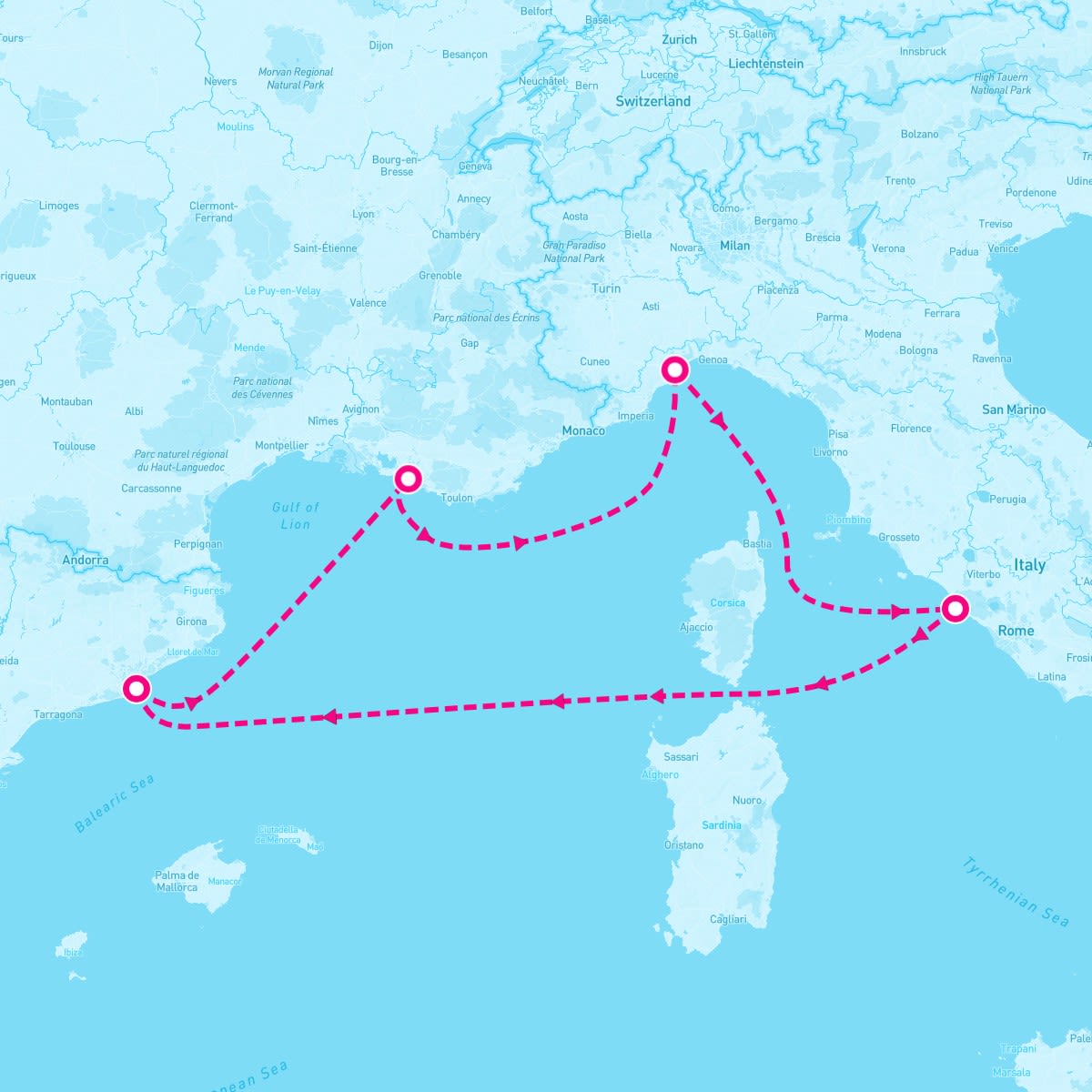 Costa Fortuna itinerary map for April 1, 2024 (5 nights)