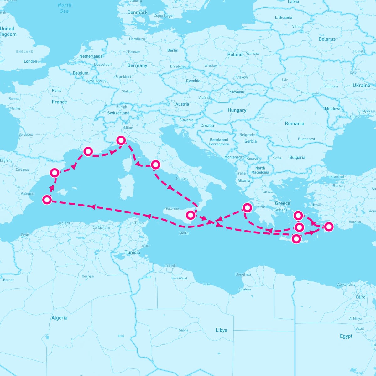 Costa Fortuna itinerary map for September 27, 2024 (14 nights)