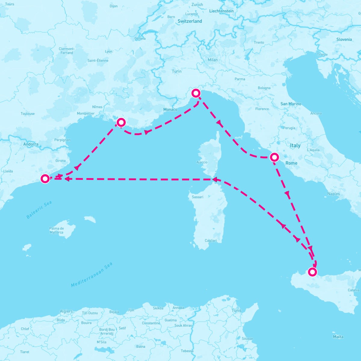 Costa Fortuna itinerary map for October 25, 2024 (6 nights)