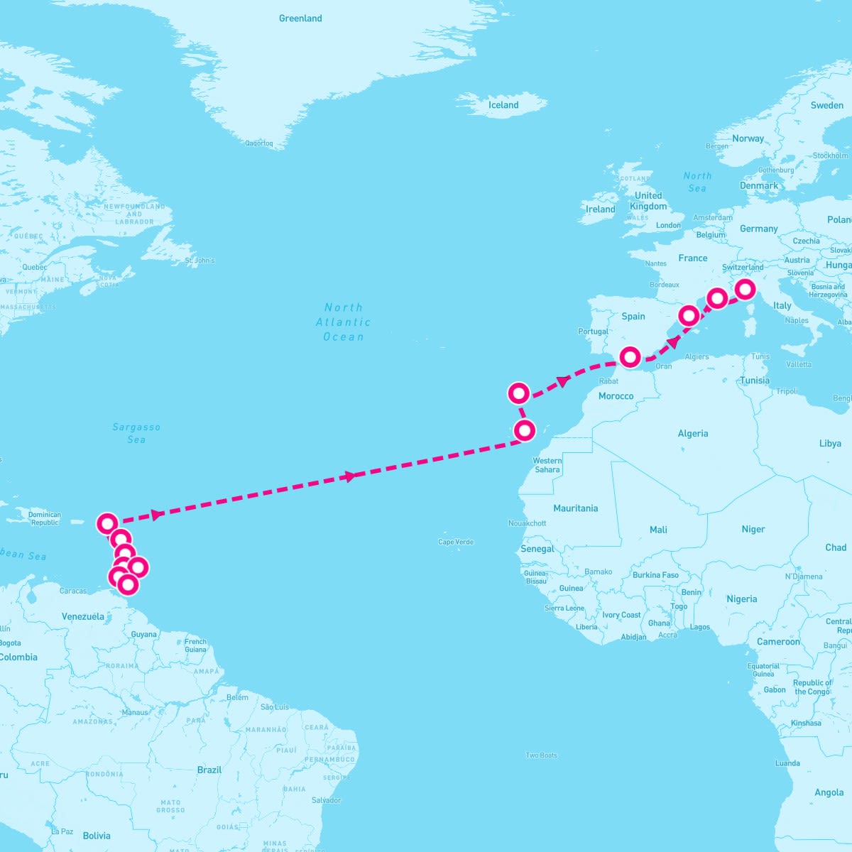 Costa Fortuna itinerary map for November 19, 2024 (24 nights)