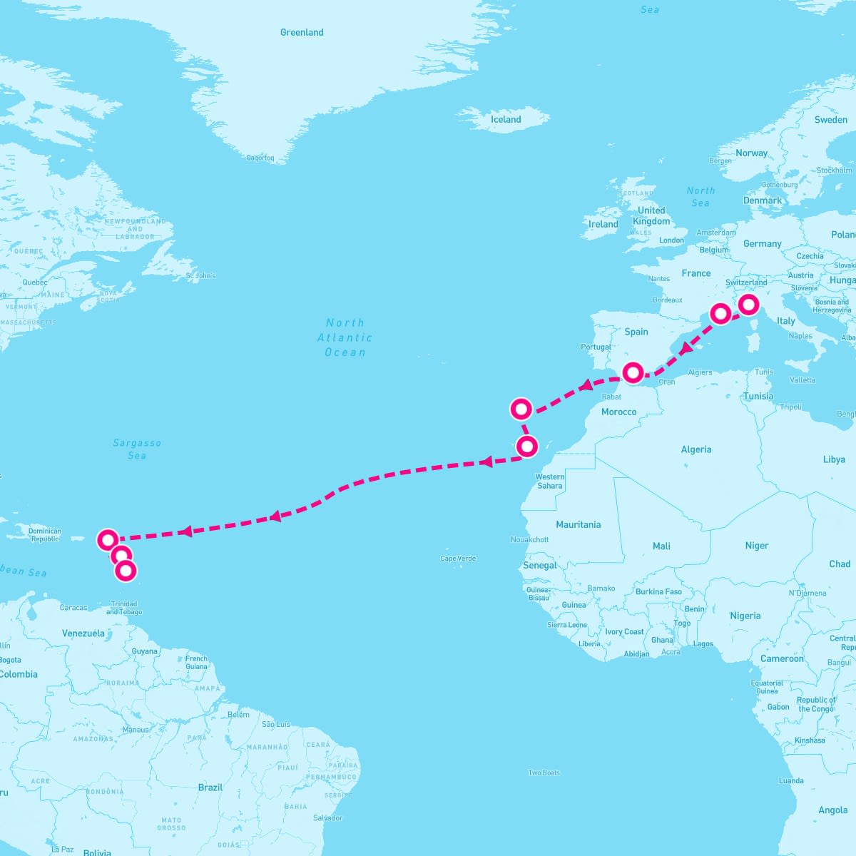 Costa Fortuna itinerary map for November 21, 2024 (15 nights)