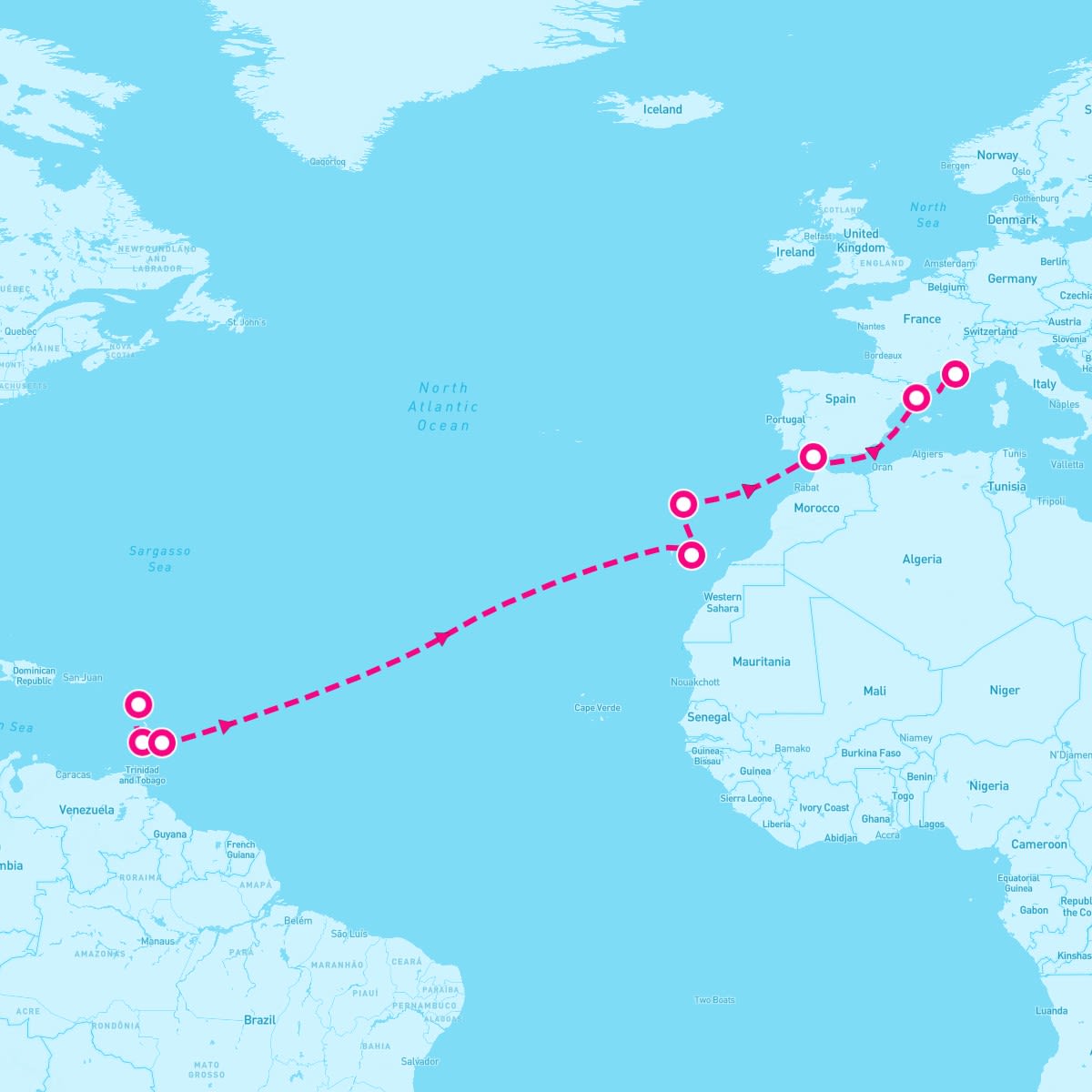 Costa Fortuna itinerary map for March 14, 2025 (15 nights)