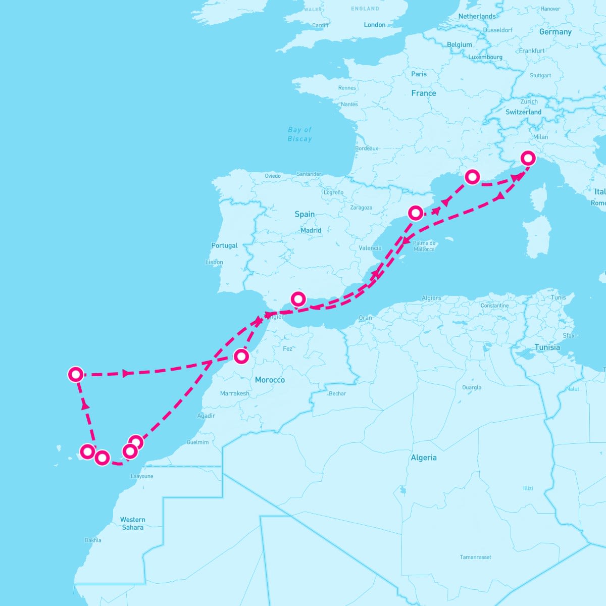 Costa Fortuna itinerary map for May 23, 2025 (14 nights)