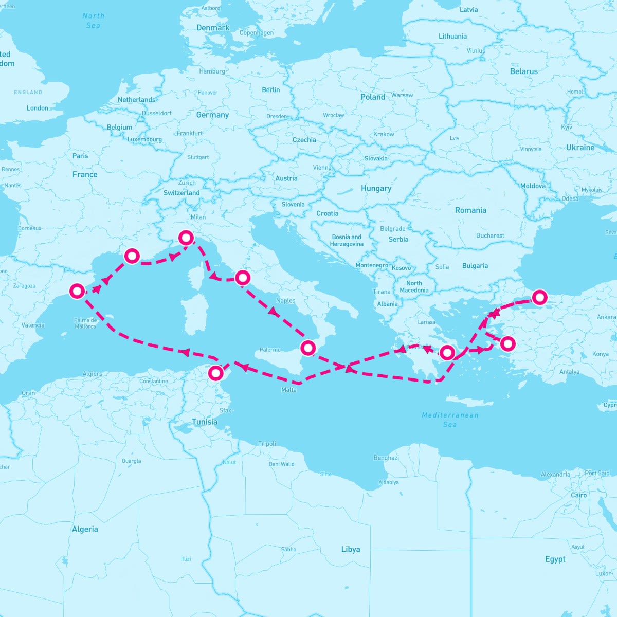 Costa Fortuna itinerary map for April 16, 2026 (14 nights)