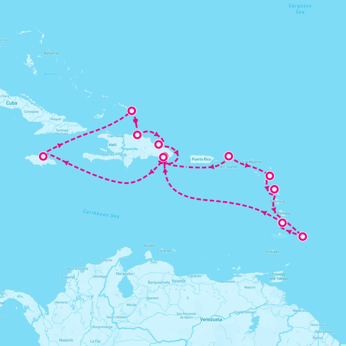 Costa Pacifica itinerary map for January 7, 2024 (14 nights)
