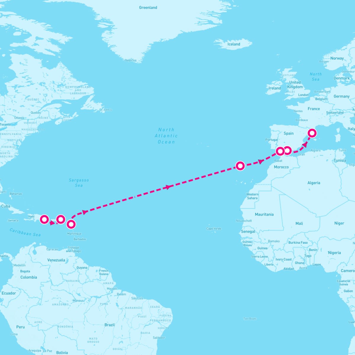 Costa Pacifica itinerary map for March 10, 2024 (14 nights)