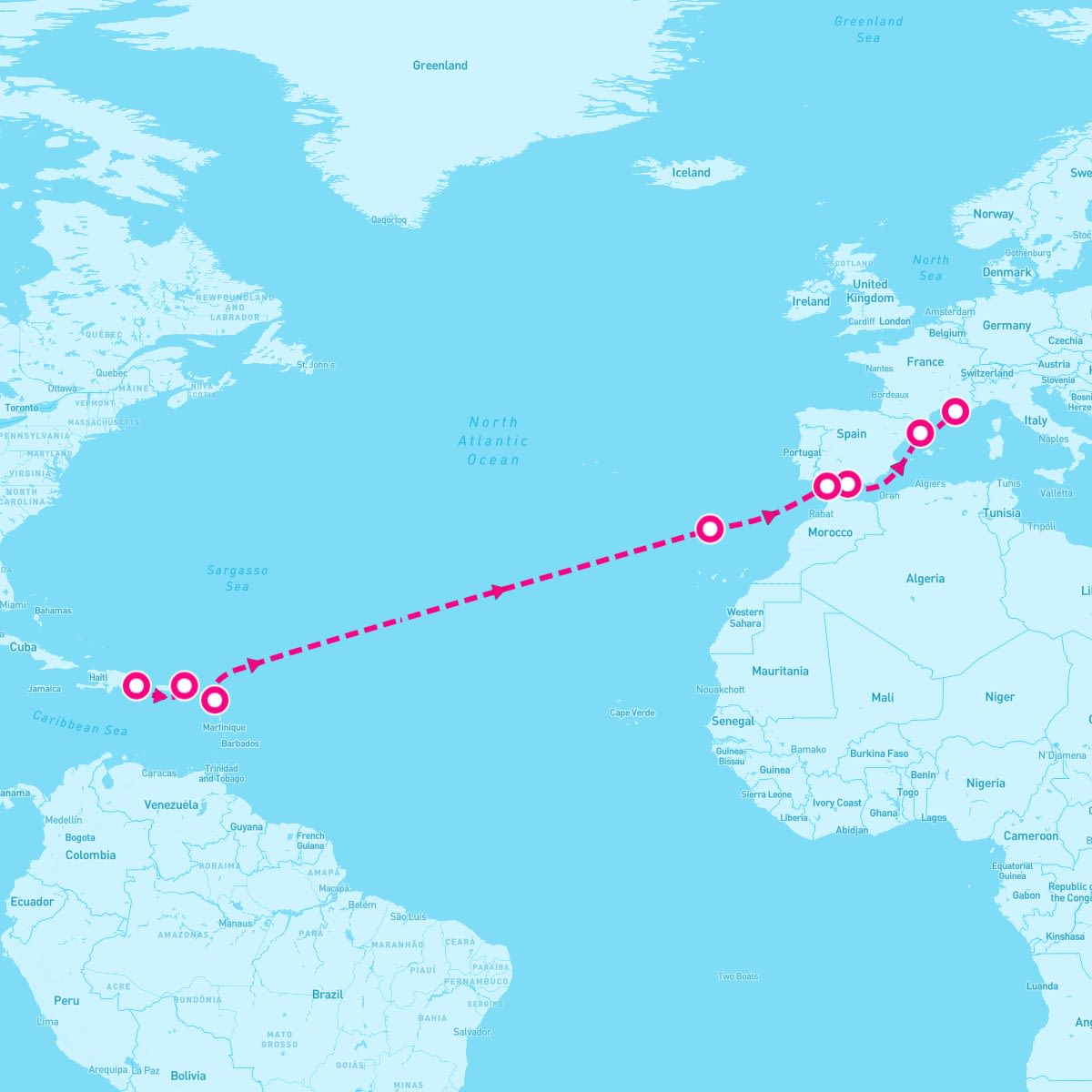 Costa Pacifica itinerary map for March 10, 2024
