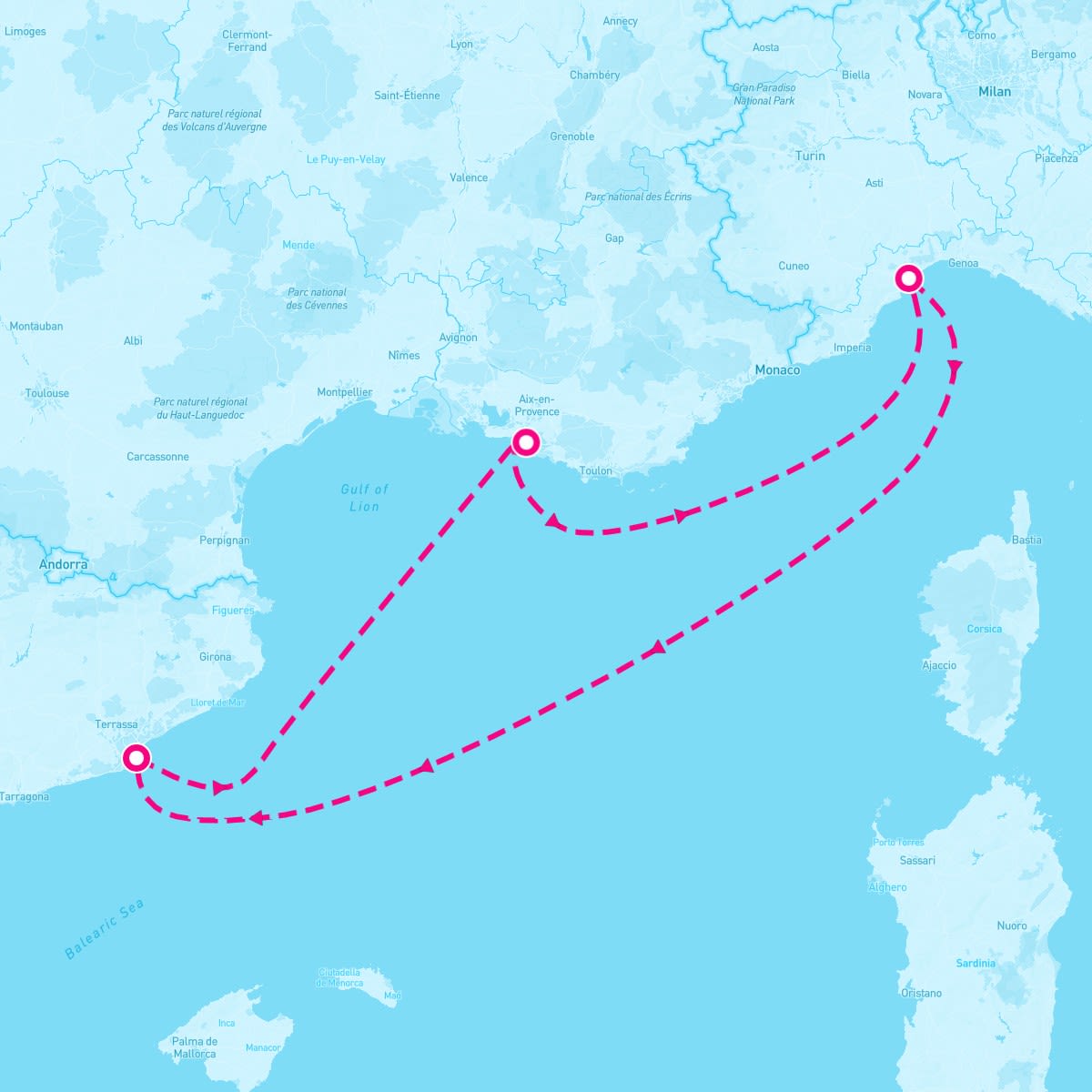 Costa Pacifica itinerary map for March 28, 2024 (4 nights)