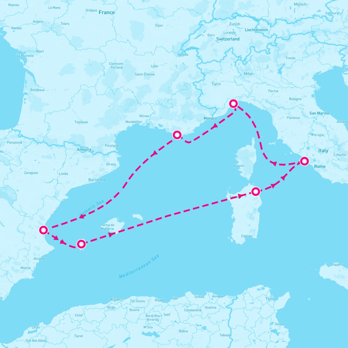 Costa Pacifica itinerary map for May 2, 2025 (7 nights)