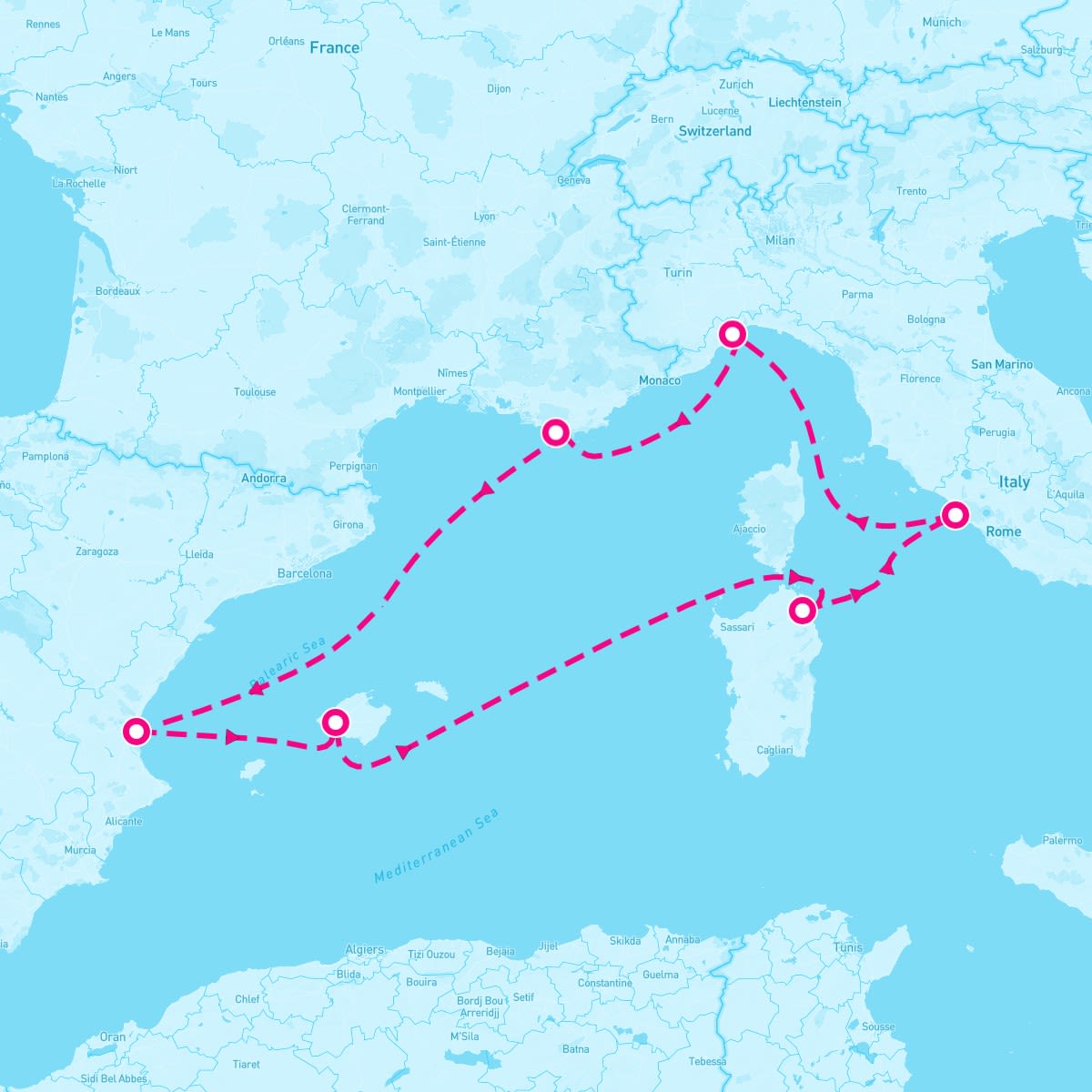 Costa Pacifica itinerary map for May 16, 2025 (7 nights)