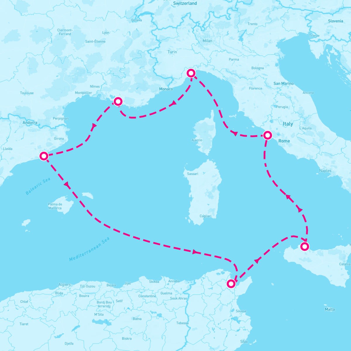 Costa Pacifica itinerary map for November 10, 2025 (7 nights)