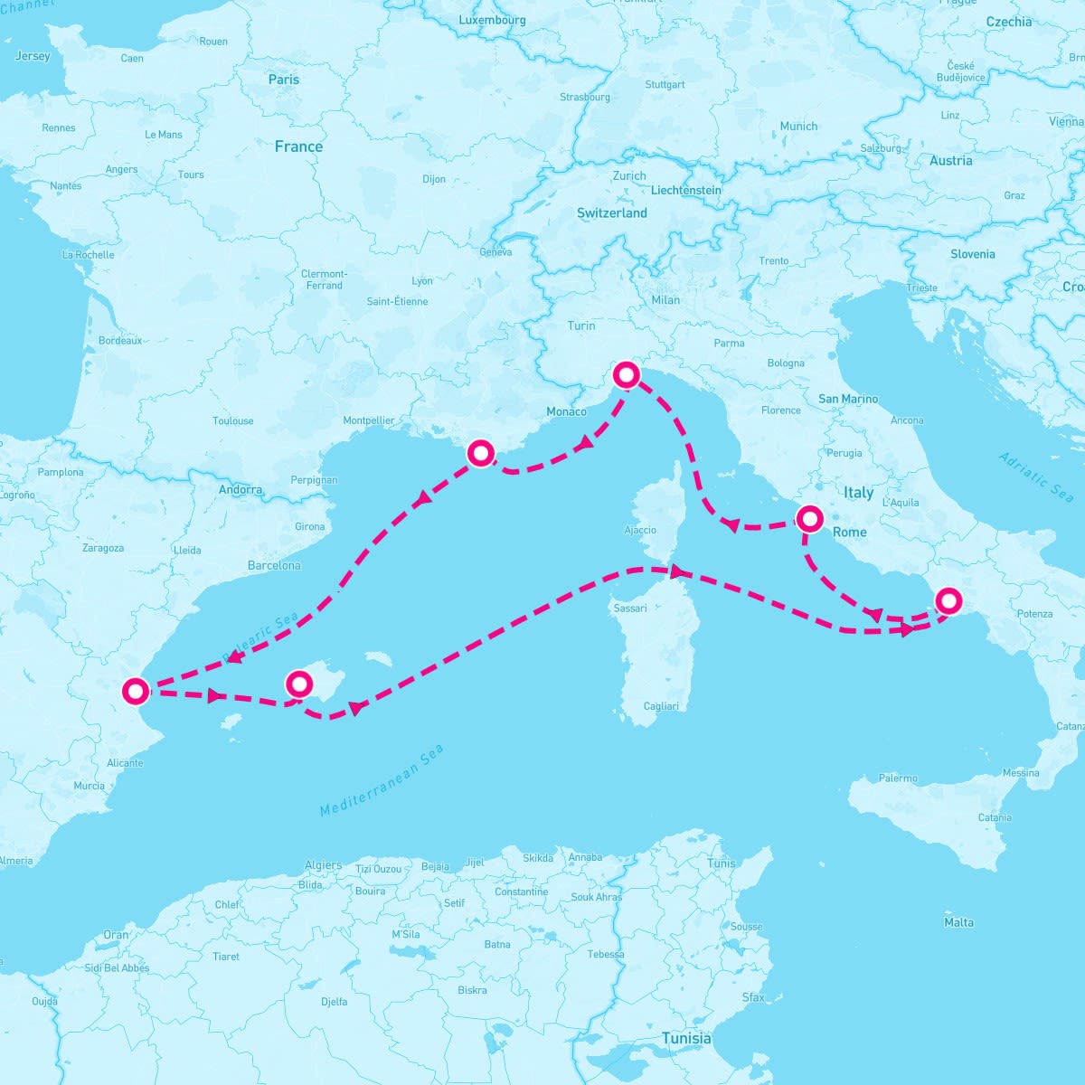 Costa Pacifica itinerary map for November 21, 2025 (7 nights)