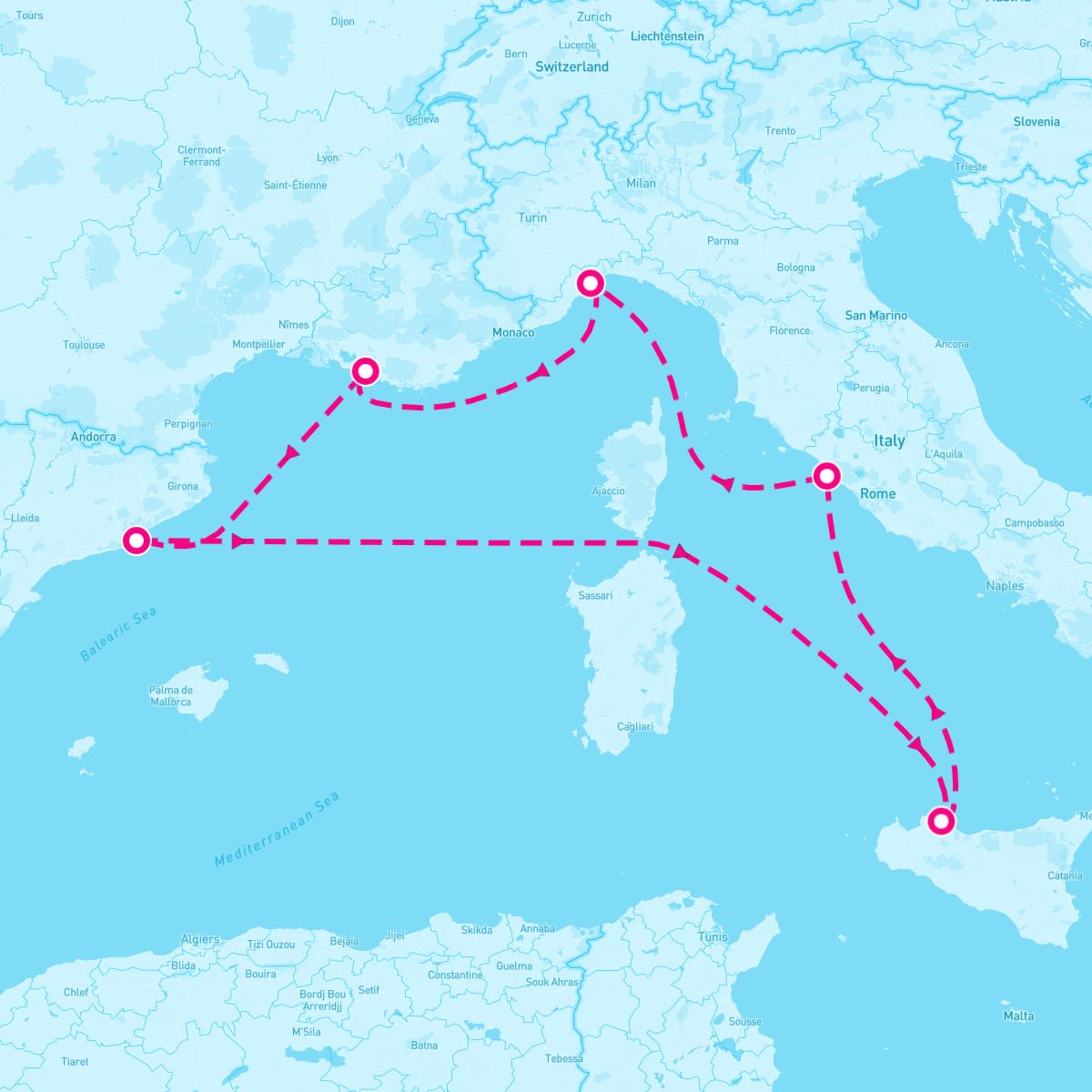 Costa Toscana itinerary map for February 18, 2025 (6 nights)
