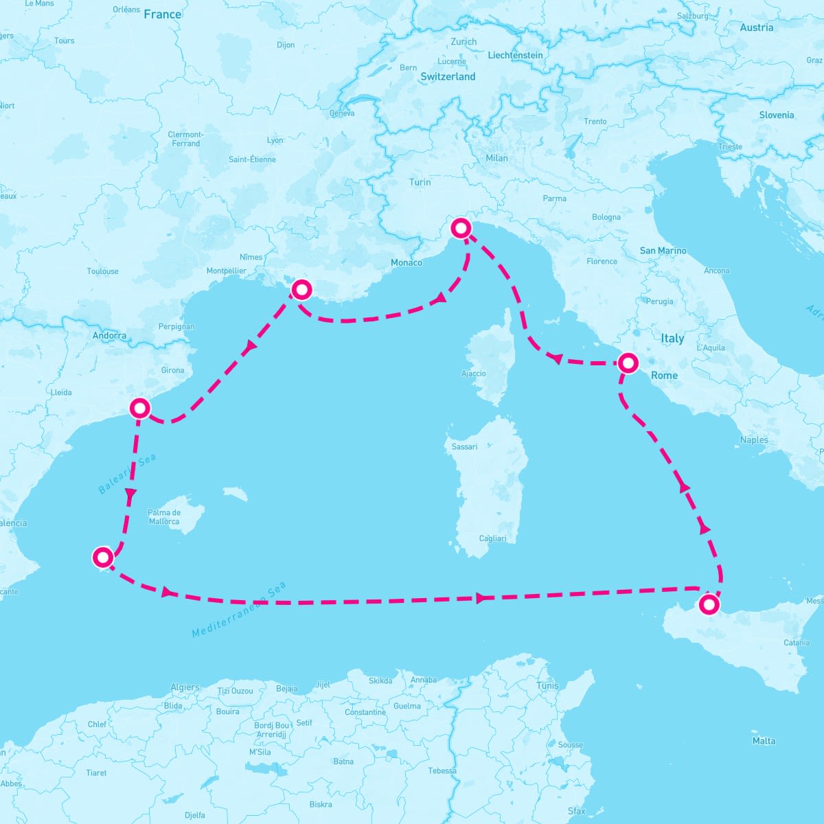 Costa Toscana itinerary map for May 24, 2025 (7 nights)