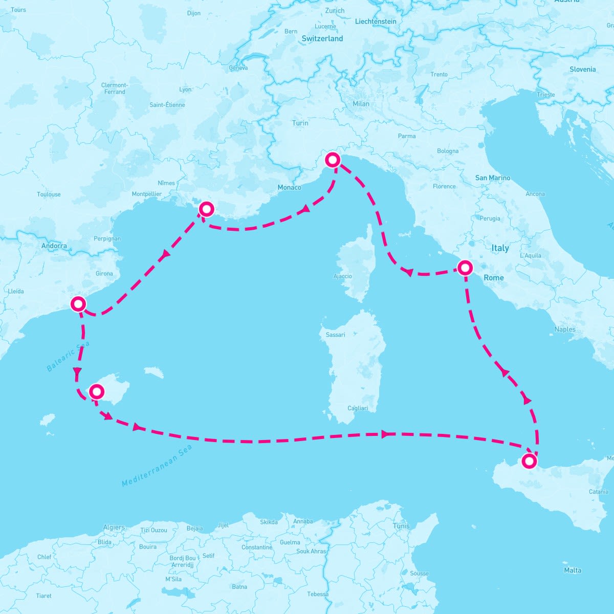 Costa Toscana itinerary map for November 18, 2025 (7 nights)