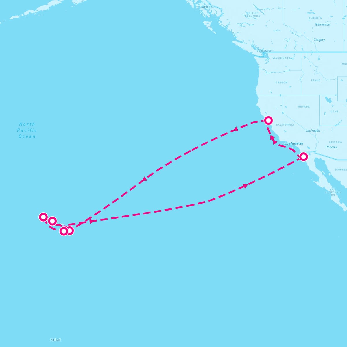 Crown Princess itinerary map for January 7, 2024 (16 nights)