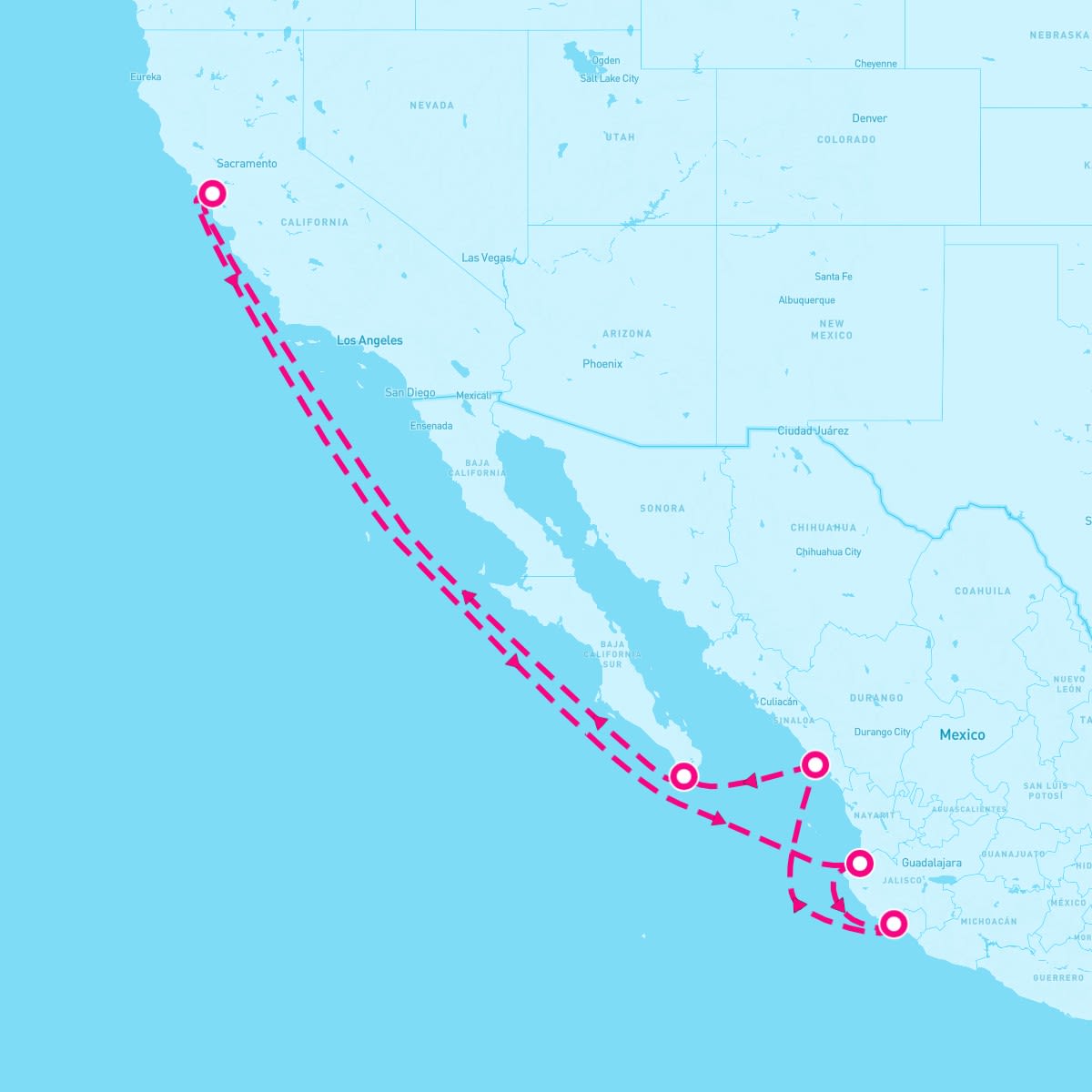 Crown Princess itinerary map for March 25, 2024 (10 nights)
