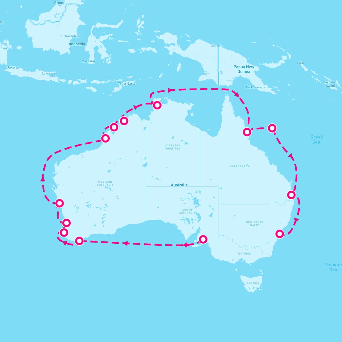 Crown Princess itinerary map for November 1, 2024 (22 nights)