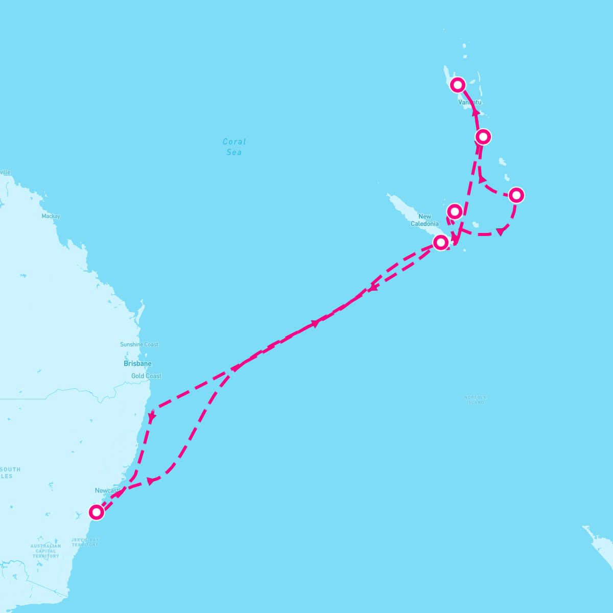 Crown Princess itinerary map for December 3, 2024 (11 nights)