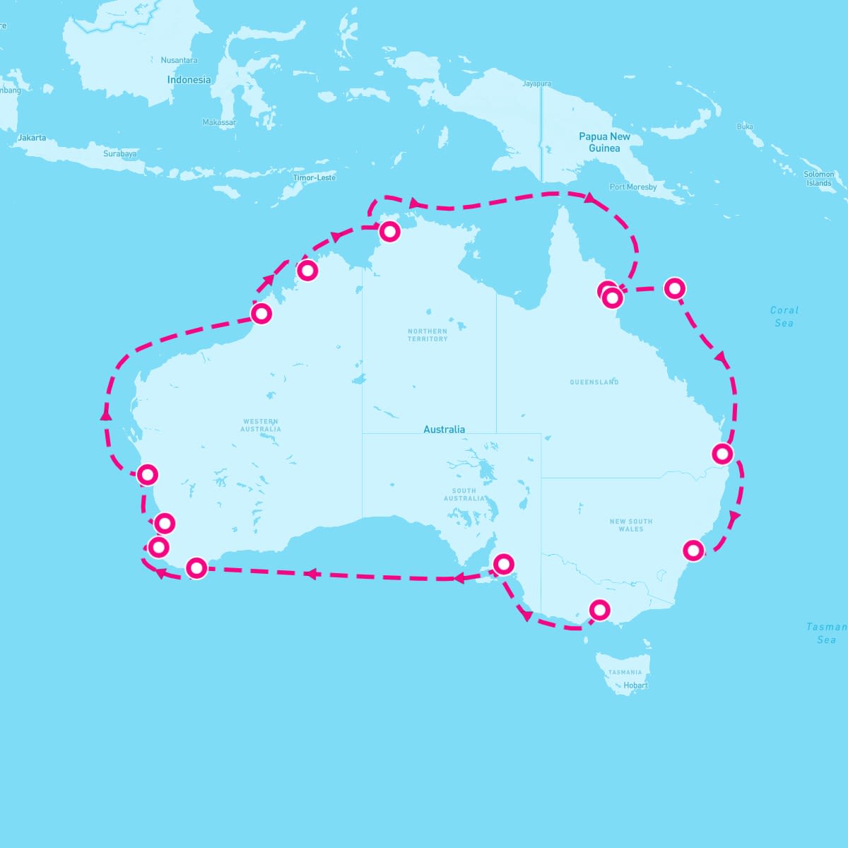 Crown Princess itinerary map for March 23, 2025 (24 nights)