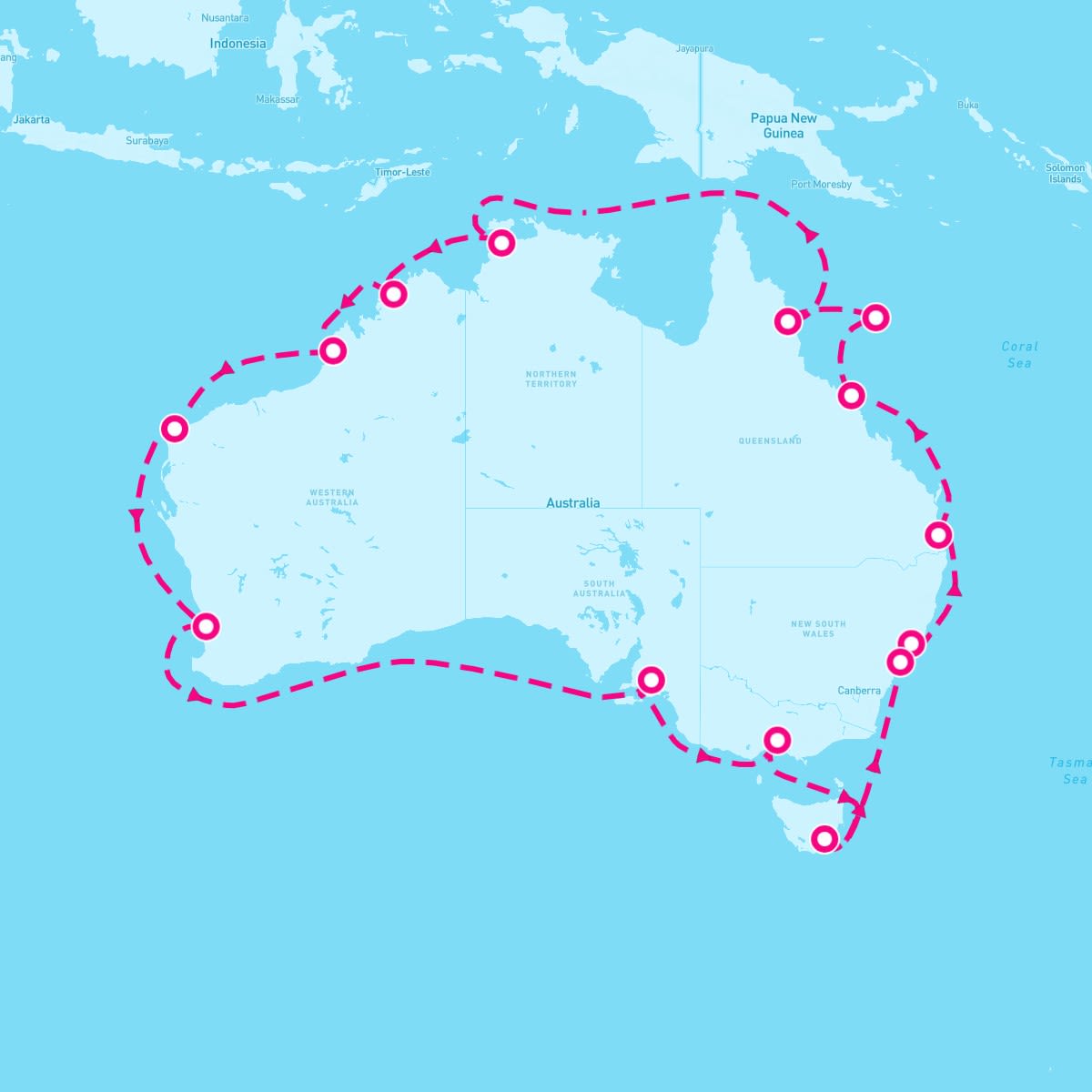 Crown Princess itinerary map for November 13, 2025 (27 nights)