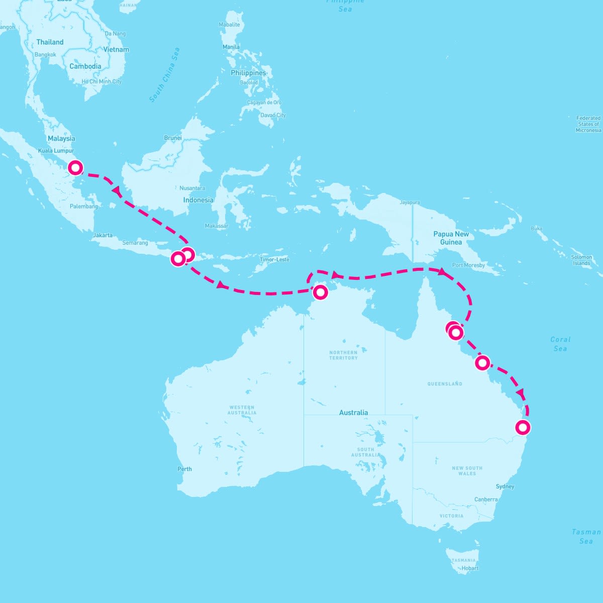 Crown Princess itinerary map for December 19, 2025 (16 nights)