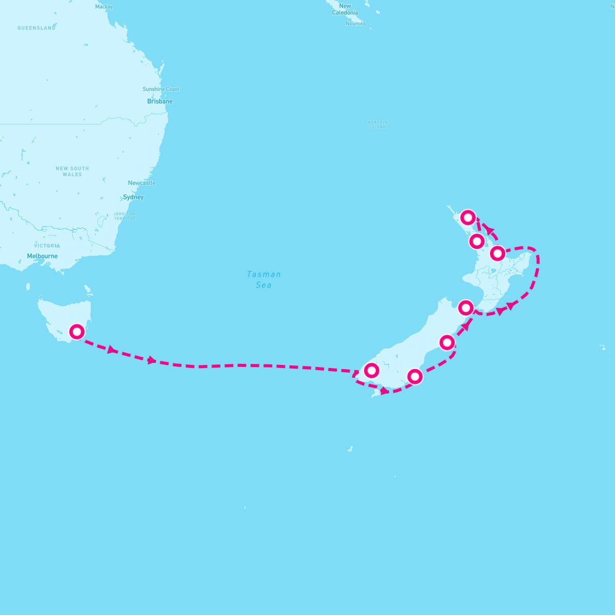 Crown Princess itinerary map for January 25, 2026 (10 nights)