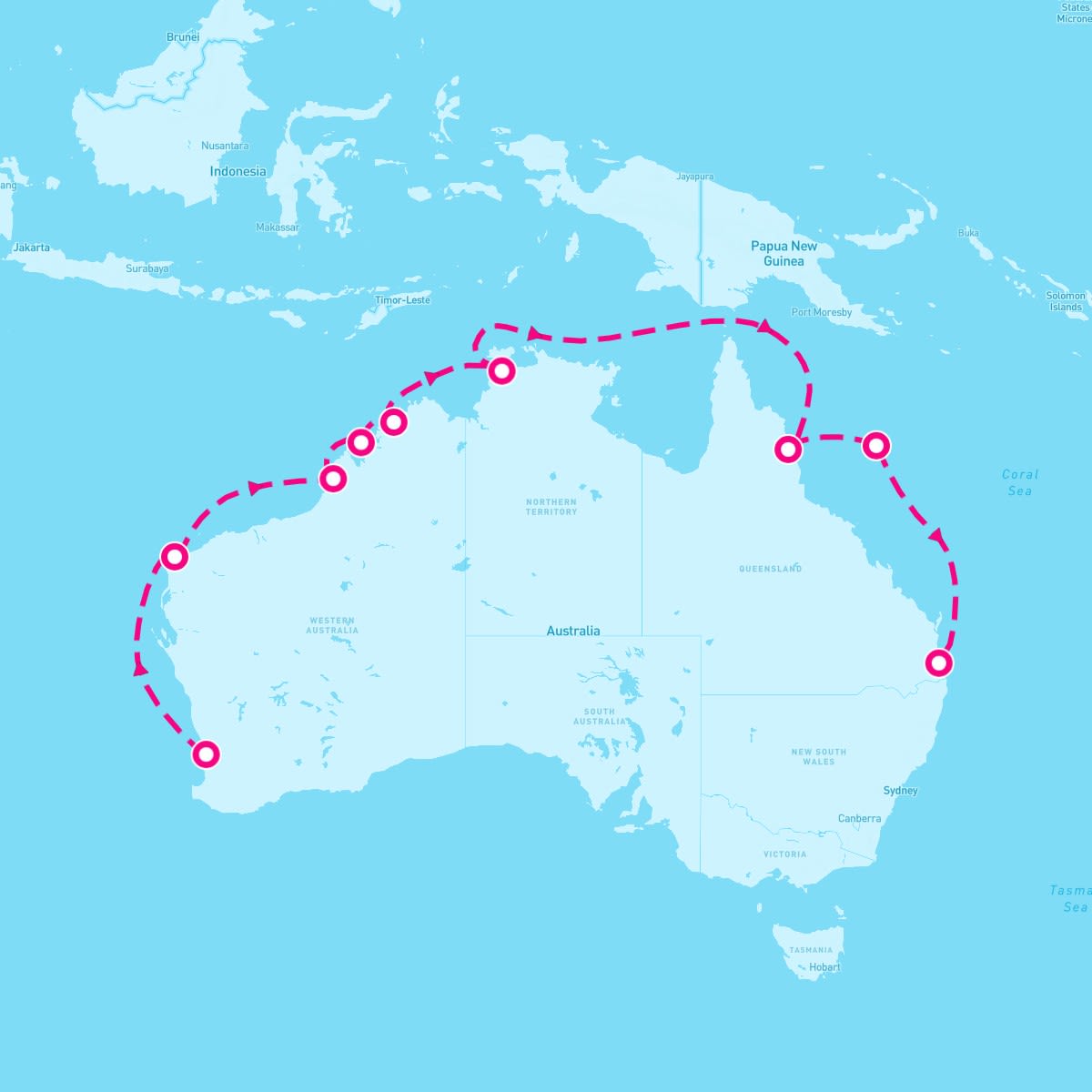 Crown Princess itinerary map for April 1, 2026