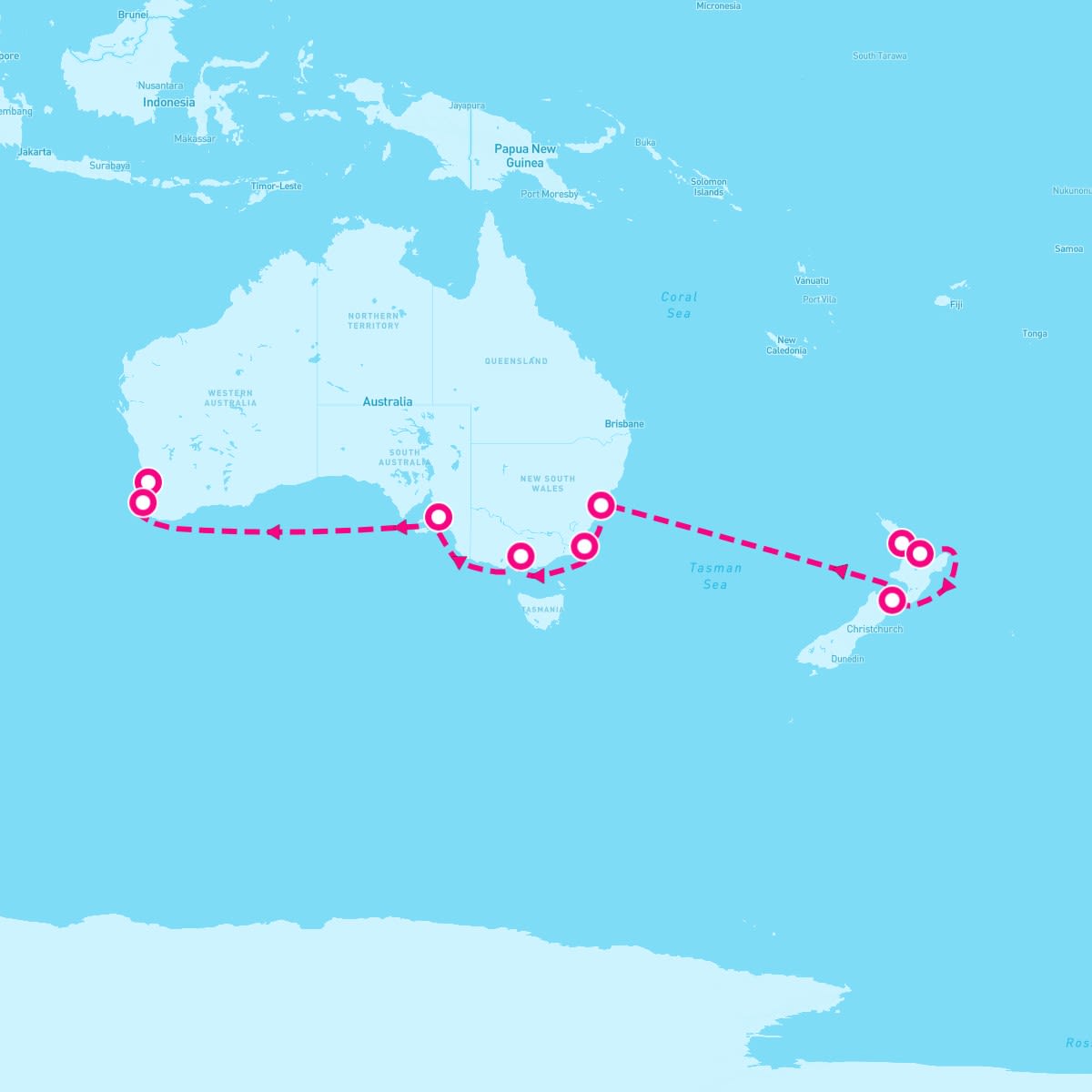 Crystal Serenity itinerary map for March 9, 2024 (18 nights)