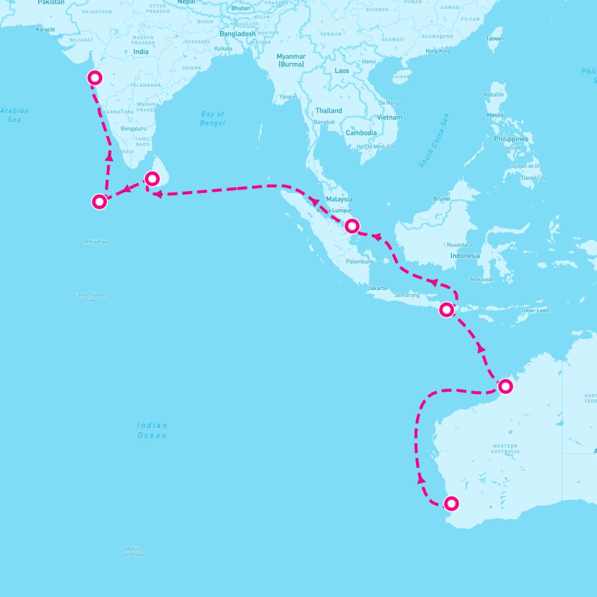 Crystal Serenity itinerary map for March 27, 2024 (18 nights)