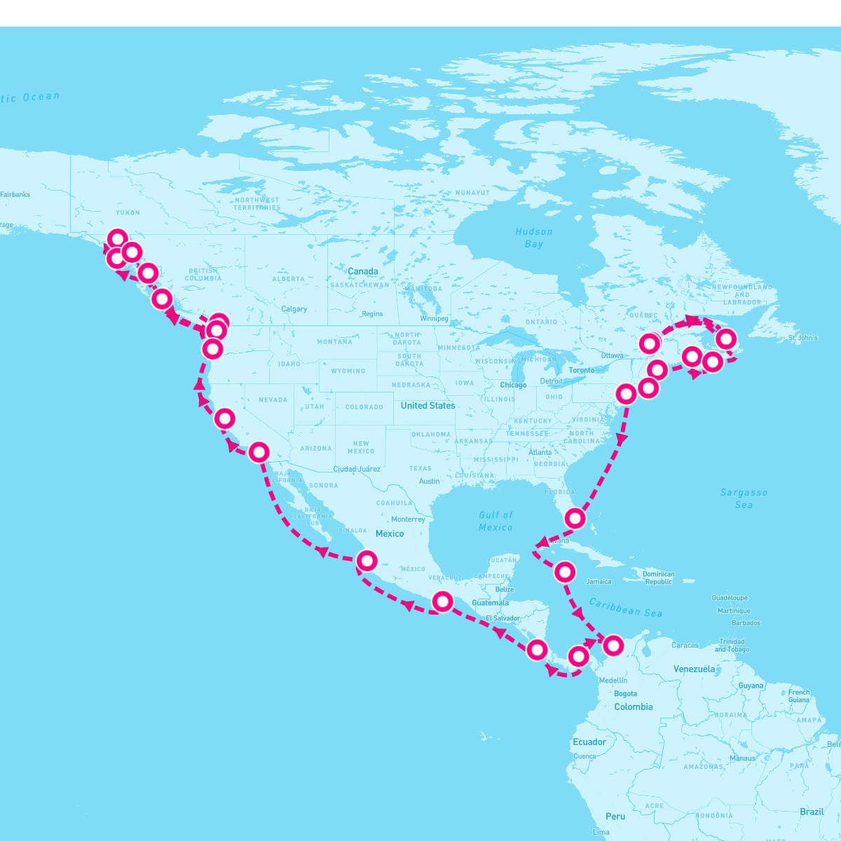 Crystal Serenity itinerary map for August 13, 2024 (42 nights)