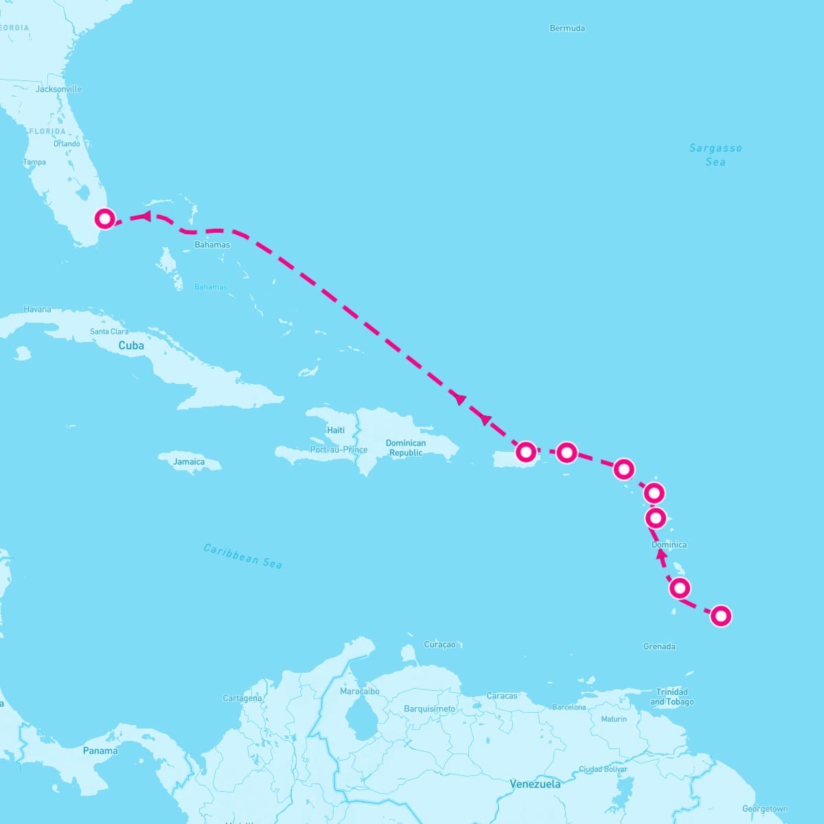 Crystal Serenity itinerary map for November 18, 2024 (9 nights)