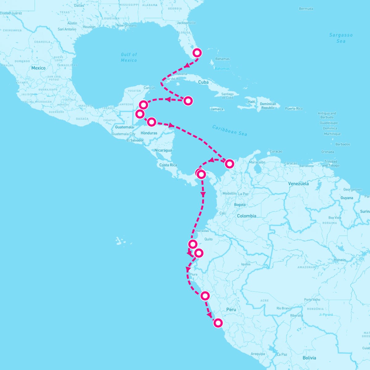 Crystal Serenity itinerary map for January 7, 2025 (18 nights)