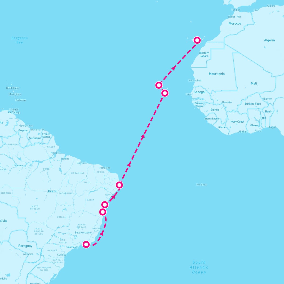 Crystal Serenity itinerary map for March 5, 2025 (17 nights)