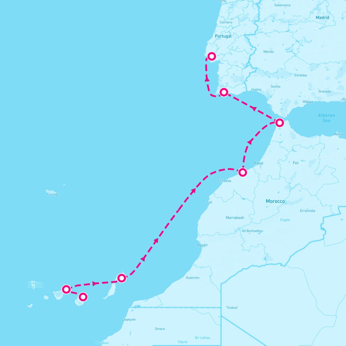 Crystal Serenity itinerary map for March 22, 2025 (15 nights)