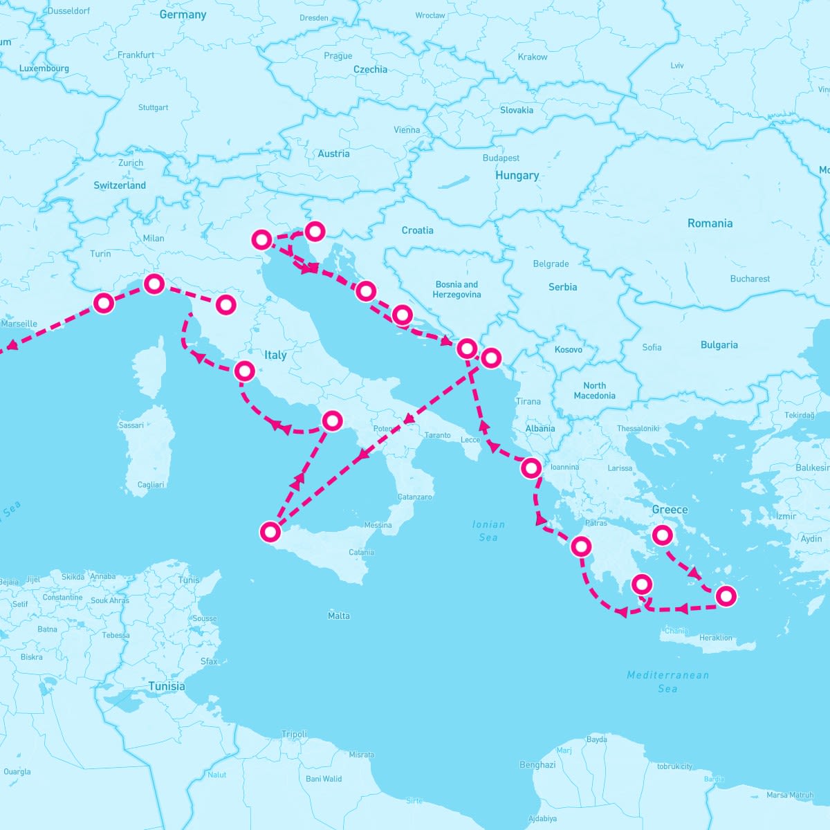 Crystal Serenity itinerary map for April 20, 2025 (20 nights)