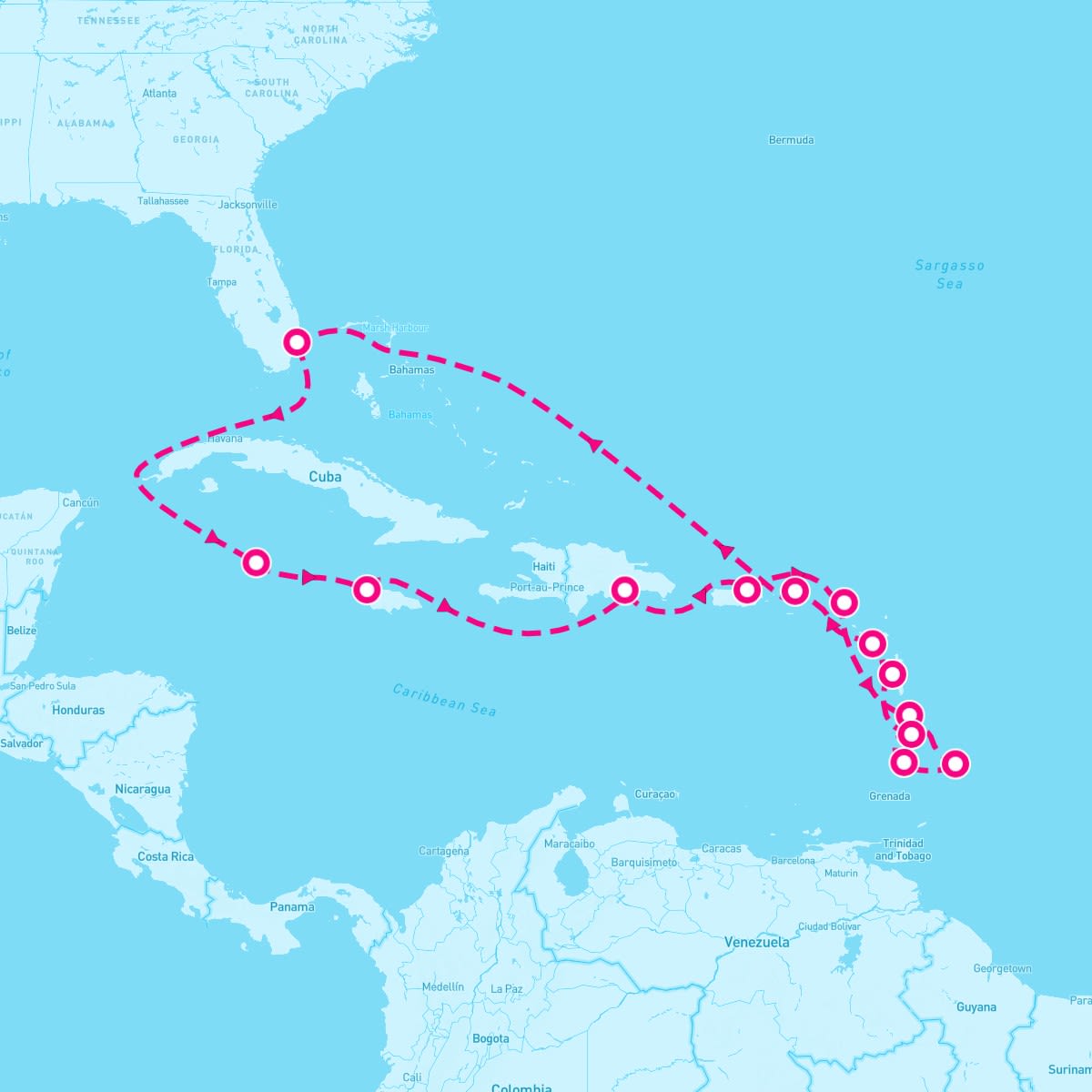 Crystal Serenity itinerary map for November 20, 2025 (17 nights)
